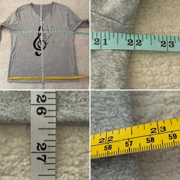 Music Treble Clef Top Size XL Gray Three Quarter Sleeve Stretch Knit - Picture 6 of 9